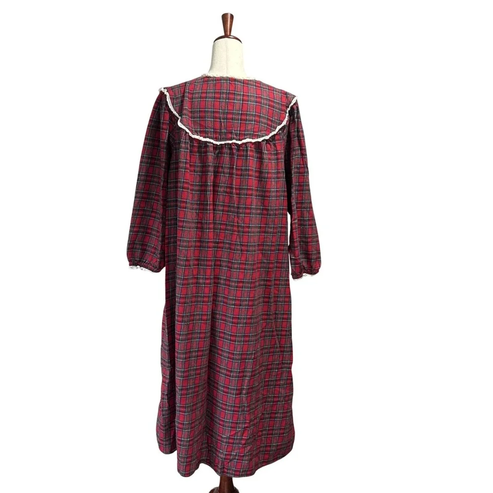 Lanz of Salzberg Women's Red Flannel Vintage VTG Christmas Nightgown Gown Robe
